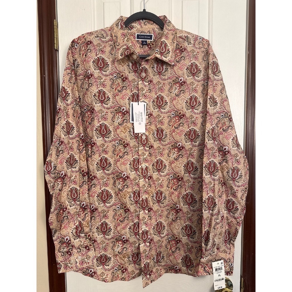 Club Room‎ Paisley Print Long Sleeve Button Down Shirt Refined WYN XL